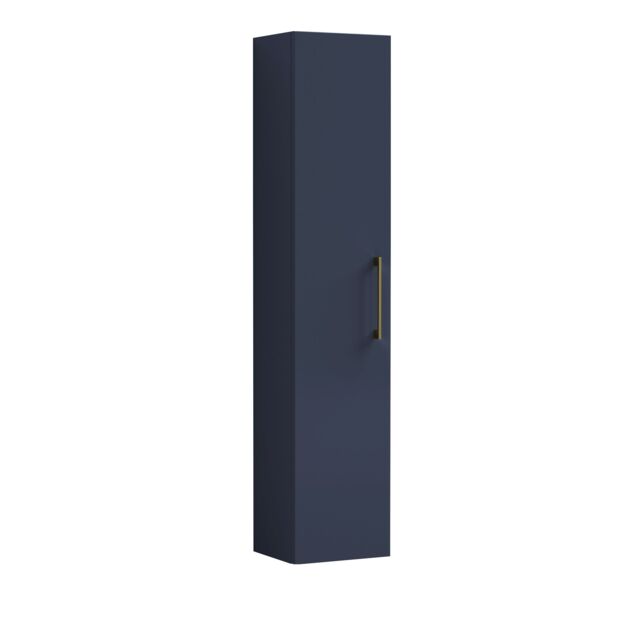 Balterley Level Modern Bathroom 1 Soft Close Door Wall Hung Tall Storage Unit, with Handle Blue Indigo Blue