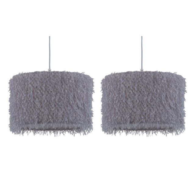 Set of 2 Rogers - Grey Shaggy 30cm Easy Fit Pendant Shades