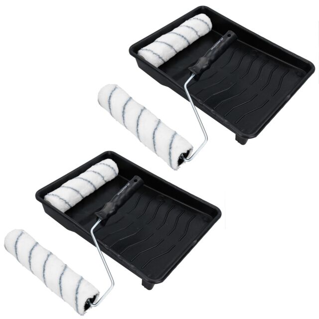 230mm (9”) Paint Roller Medium Pile Sleeves (2) +Tray for Painting Decorating 2pk
