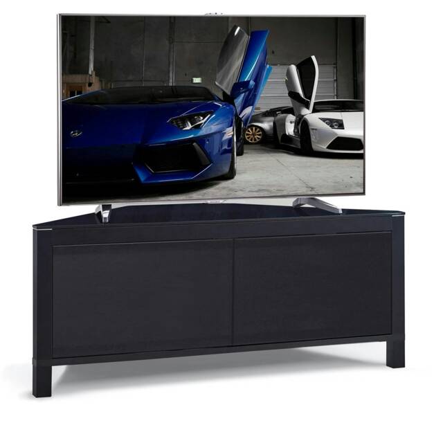"MDA Designs VOLANS Black Tru-Corner Remote Friendly Doors LCD/Plasma/LED TV up to 42"" Corner TV Cabinet Black 1"