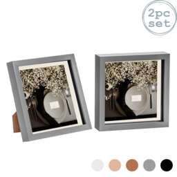 "Nicola Spring 8 x 8"" Photo Frames - Grey/Ivory Mount - 3D Picture Frame Box Portrait Display Case (22.5 x 22.5cm) Set of 2"