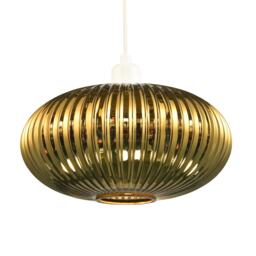 Modern Designer Shiny Gold Plated Line Ribbed Glass Oval Pendant Lamp Shade Gold Gold 1