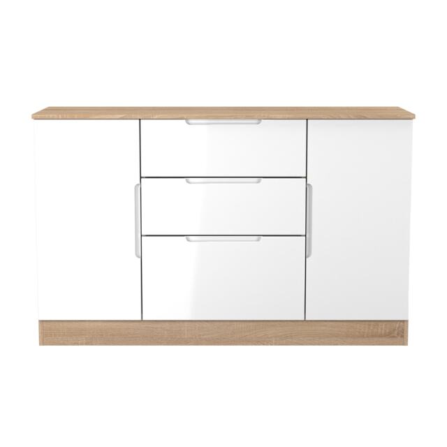 Lucca 2 Door 3 Drawer Sideboard in White Gloss & Bardolino Oak (Ready Assembled) White White Gloss & Bardolino Oak