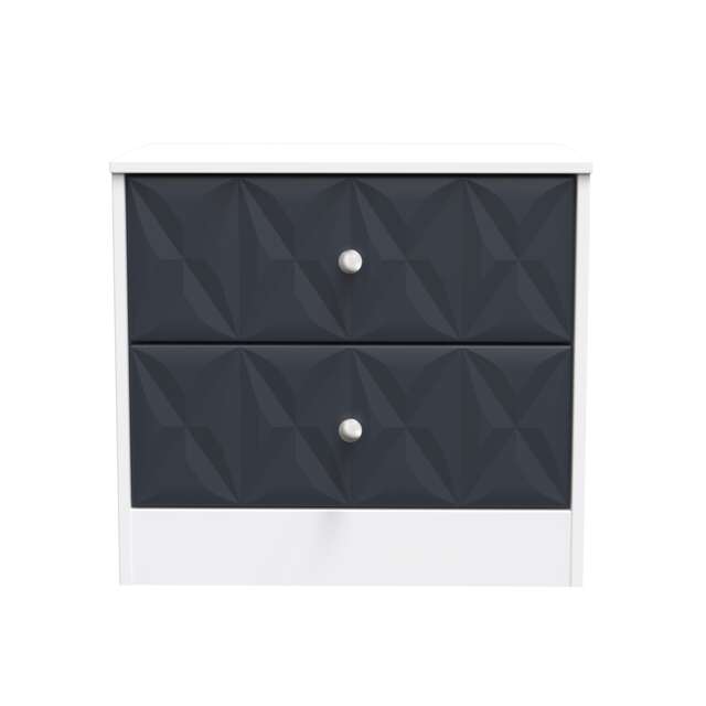 Memphis 2 Drawer Wide Bedside Table in Indigo Matt & White Matt (Ready Assembled) Blue Indigo Matt & White Matt