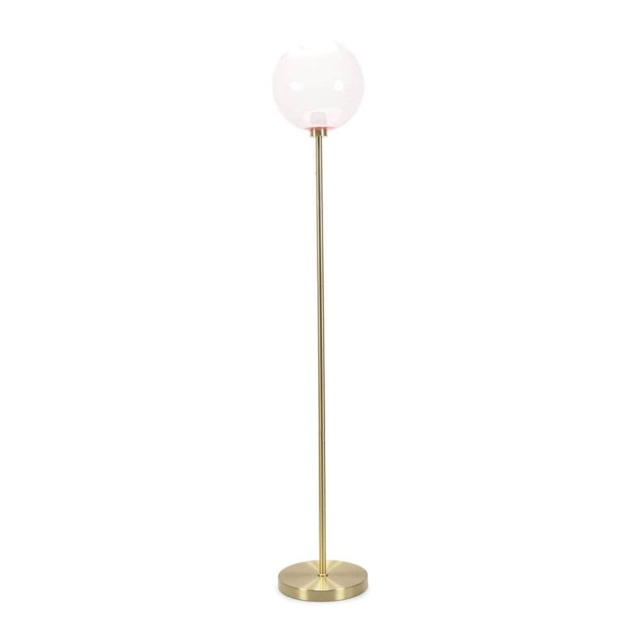 ValueLights Frenchie Pink Tinted Glass Globe Gold Stem Floor Lamp and Bulb