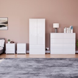 Vida Designs Glinton 4 Piece FSC Certified Bedroom Set (2 Drawer Bedside Chest x2, 8 Drawer Chest, 2 Door 2 Drawer Wardrobe), White White White L 4