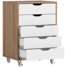 Vinsetto Vertical Filing Cabinet, 5-drawer File Cabinet, Mobile Office Cabinet on Wheels for Study, Home Office, Oak