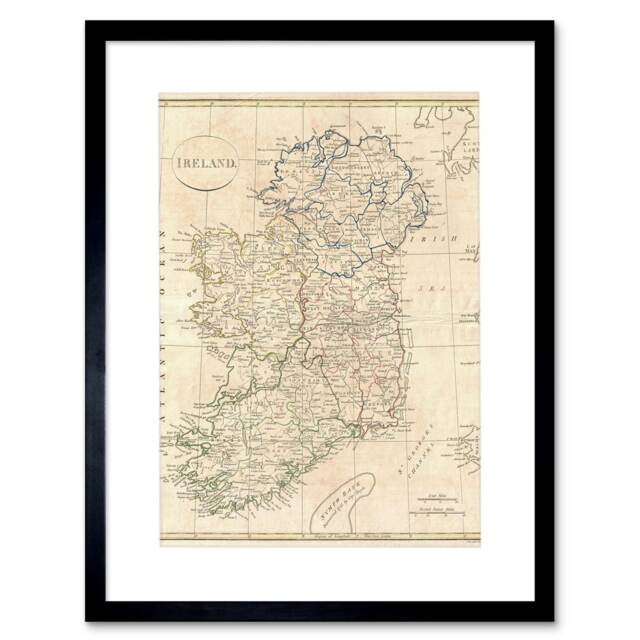 "1799 Clement Cruttwell Map Ireland Vintage 12x16"" Framed Wall Art Print"
