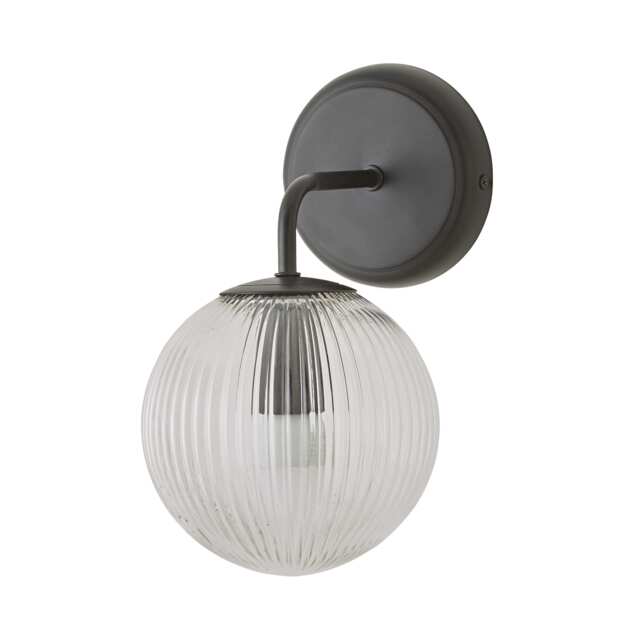 ValueLights Kempton Pair Black Wall Lights Ribbed Globe Shade and Bulbs
