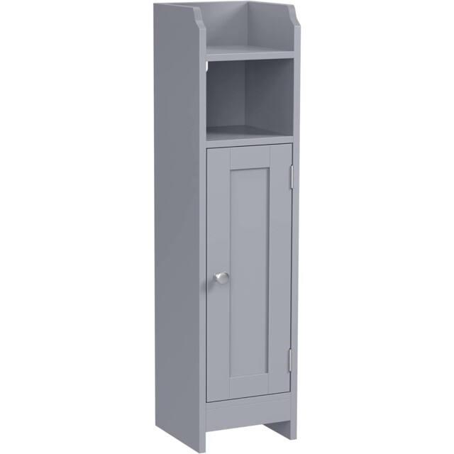 Slim Bathroom Storage Cabinet, Freestanding Narrow Floor Cabinet with Shelves, Dove Grey