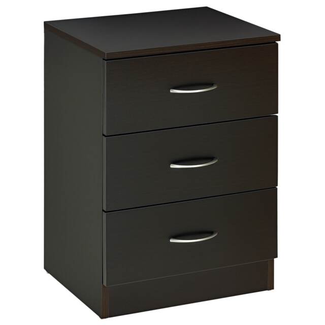HOMCOM Modern 3 Drawers Side Table, Bedside Table with Wood Effect, Black Black