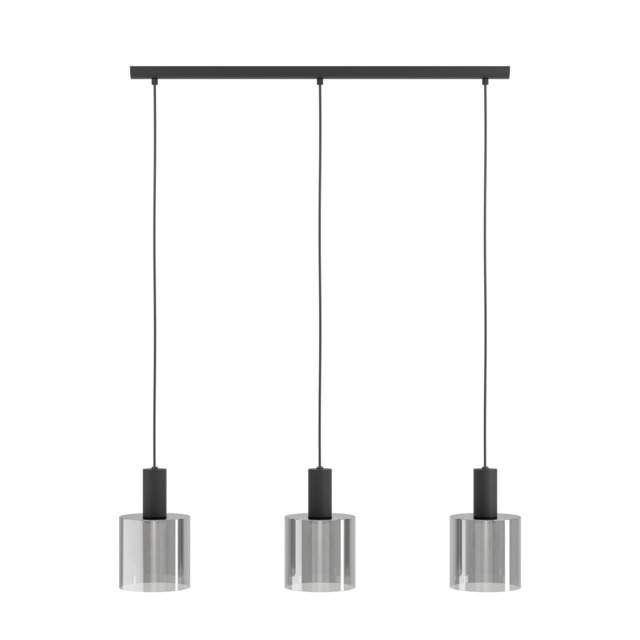 EGLO GOROSIBA Pendant Light, Black Steel with Smoked Glass Shades, E27 Fittings, 850mm Indoor Linear Pendant