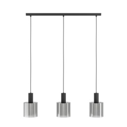 EGLO GOROSIBA Pendant Light, Black Steel with Smoked Glass Shades, E27 Fittings, 850mm Indoor Linear Pendant