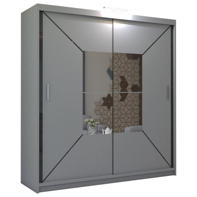 Sliding Wardrobes 4U Modern Geometric Mirror Sliding Wardrobe – 120cm to 203cm, Stylish Bedroom Storage in White, Black & Grey Grey Grey 120cm 120cm