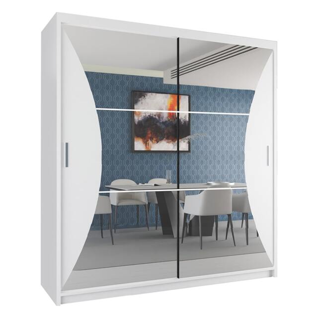 Sliding Wardrobes 4U Sleek Curved Mirror Sliding Wardrobe with Soft Silver Handles – 150cm & 203cm, White, Black, Grey White White203cm 203cm