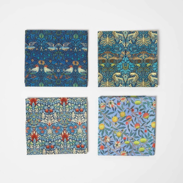Homescapes Set of 4 Blue William Morris Fat Quarters Blue 50 x 55 cm