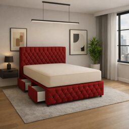 Chesterfield 2ft6 small single maroon plush divan bed set storage no drawers