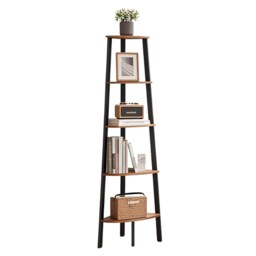 5 Tier Industrial Freestanding Corner Bookcase Shelving Unit Rustic Brown