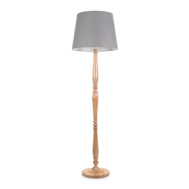 ValueLights Victoria Light Wood Floor Lamp Grey Taper Shade and Bulb