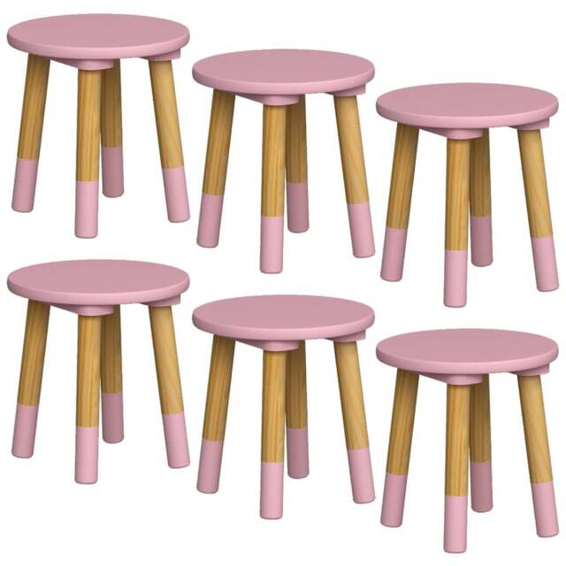 Kids Wooden Stool Seat Round Chair Toddlers Kids Small Children Home Nursery Pink 6 Pink
