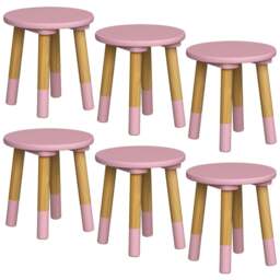 Kids Wooden Stool Seat Round Chair Toddlers Kids Small Children Home Nursery Pink 6 Pink