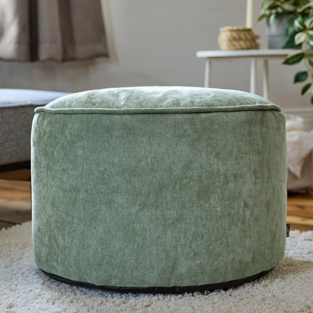 Round Chenille Bean Bag Pouffe Sage Green Large Chenille Footstool Green Green