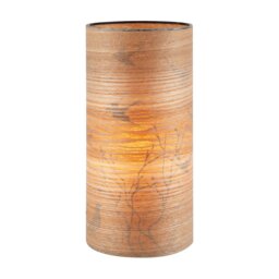 Bamboo Wood Effect Table Lamp with Black Birds and Trees Inner Lining
