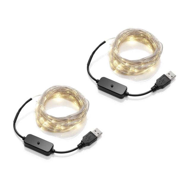 Auraglow Micro LED String Lights - USB - 10 Metres White Black