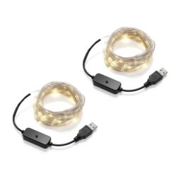 Auraglow Micro LED String Lights - USB - 10 Metres White Black