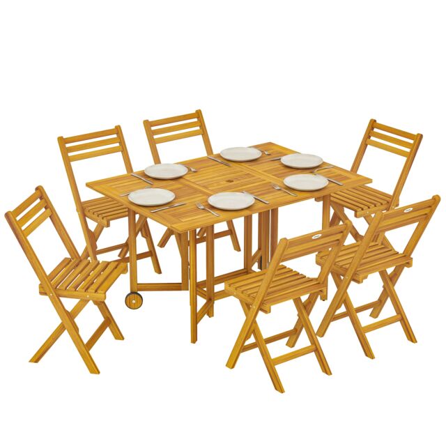 Outsunny 7 Pieces Garden Dining Set with Extending Table, 6 Folding Chairs