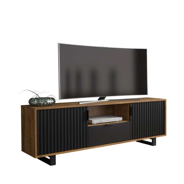 TV Unit TV Stand Oak Black Wave Front Media Console Sideboard Storage Cabinet 160cm