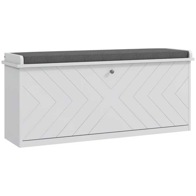 HOMCOM Shoe Bench with Flip Drawer, Cushion, 10 Pairs for Entryway White White White