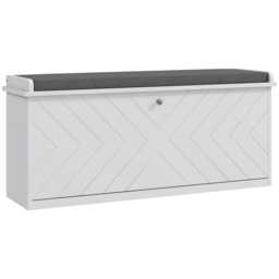 HOMCOM Shoe Bench with Flip Drawer, Cushion, 10 Pairs for Entryway White
