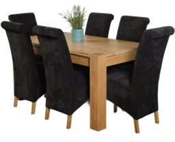 Kuba 150 x 85 cm Chunky Medium Oak Dining Table and 6 Montana Fabric Chairs Black Black