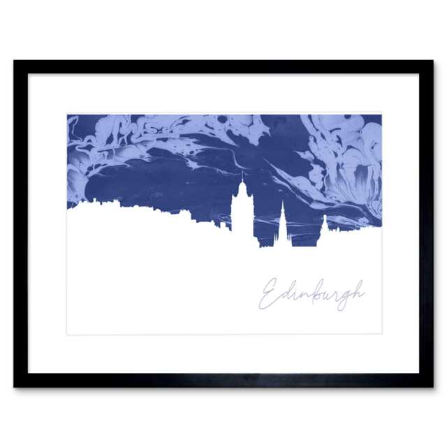 "Scotland Edinburgh Cityscape Marble Blue 9x7"" Black Framed Wall Art Print"