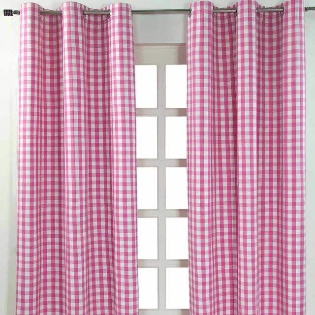 Homescapes Cotton Block Check Gingham Eyelet Curtains - 137 x 182 cm Pink Pink