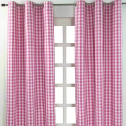Homescapes Cotton Block Check Gingham Eyelet Curtains - 137 x 182 cm Pink Pink