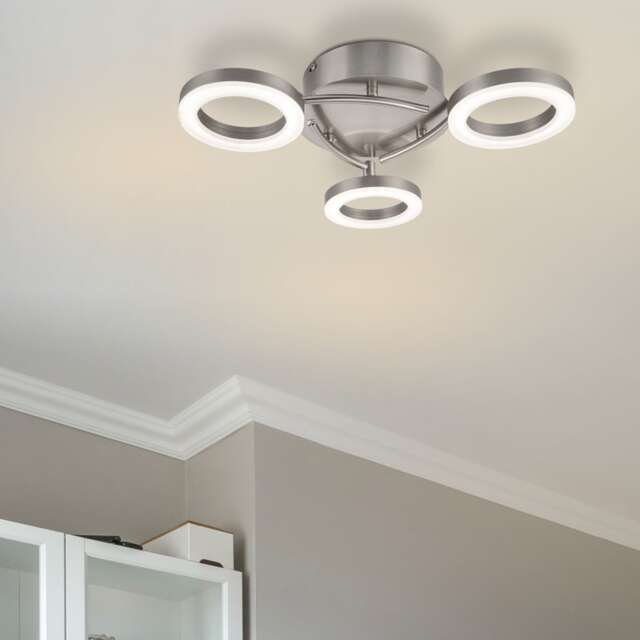 COSYLYTE Juni 3 Ring Integrated LED Modern Ceiling Flush Light - Matt Nickel Silver Brushed Nickel 1