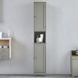 Bath Vida Priano 2 Door Tall Bathroom Freestanding Storage Cabinet, Grey & Oak