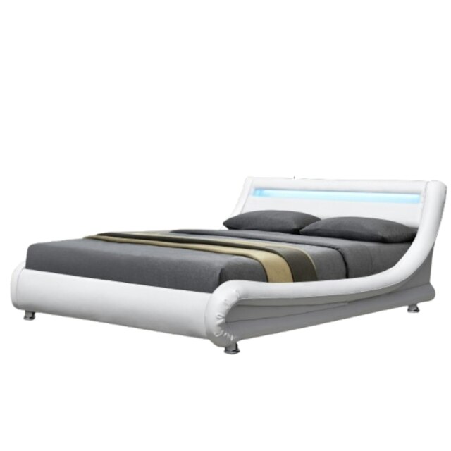 5ft Kingsize Italian Designer Faux Leather Bed with LED In White