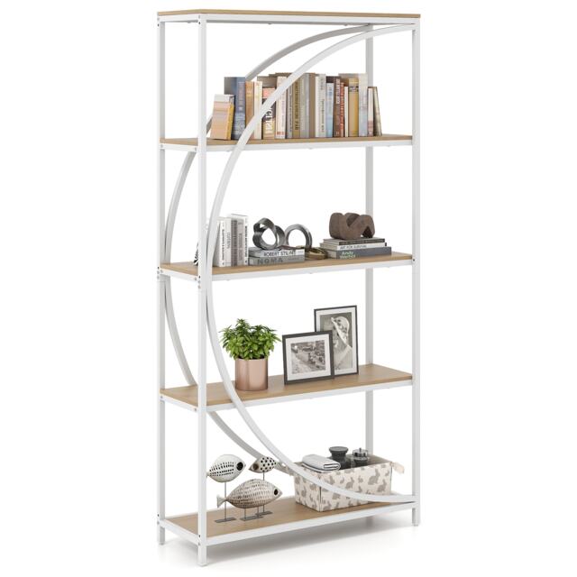 COSTWAY 5 Tier Bookshelf Industrial Etagere Bookcase Storage Shelves Natrual
