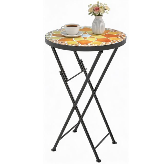 Outsunny Mosaic Garden Table, 35.5cm Folding Coffee Table Yellow Yellow 35.5 x 35.5 x 55 cm
