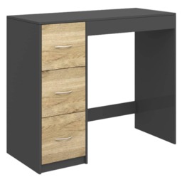 3-Drawer Wooden Desk and Dressing Table - Multi-Functional, 79.5x93x40 cm Black Black & Oak 22.5 x 43.5 x 98.5 1