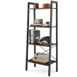 COSTWAY 4-Tier Ladder Bookshelf Bookcase Storage Shelving Brown