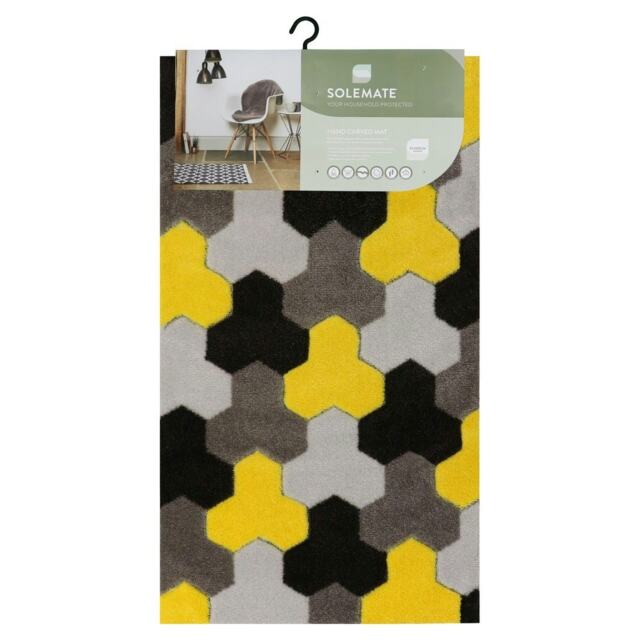 JVL Solemate Hand Carved Machine Washable Door Mat 57x100cm - Geometric