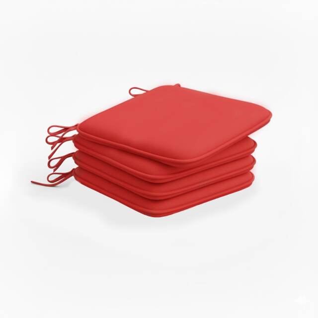Waterproof Square Foam Seat Pad with Ties Pack of 4 Chair Cushion Seating Red