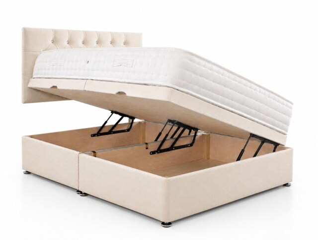 Side Lift 2ft6 Small Single Cream Plush Ottoman Bed With Headboard and Mattress