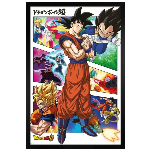 Black Wooden Framed Dragon Ball Super Panels Maxi Poster Multi
