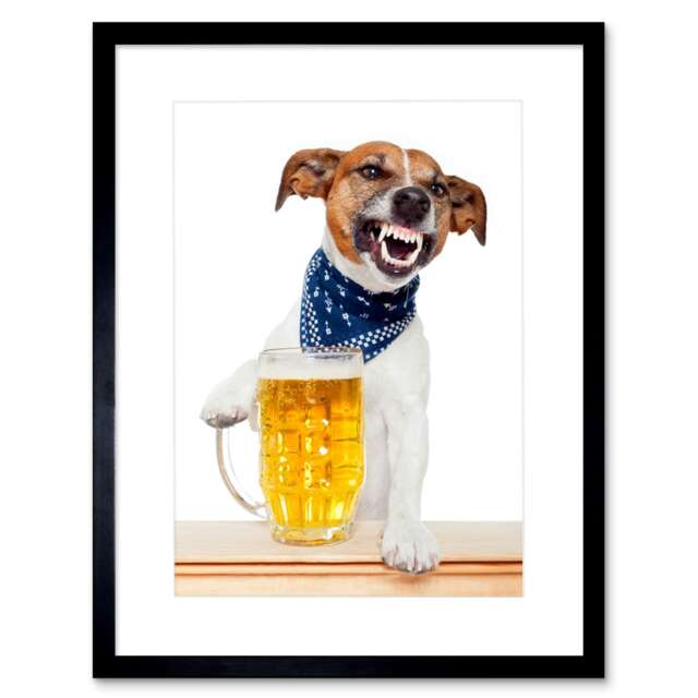 "Jack Russell Dog Mug Beer Pint Drunk 12x16"" Framed Wall Art Print"