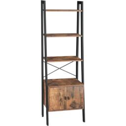 4-Shelf Ladder Bookcase with Cabinet Storage, Steel Frame, Stable Design, Rustic Brown